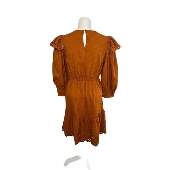 Universal Thread Long Sleeve Dress XS Brown Women's Eyelet-Detail Ruffled NEW - Picture 2 of 13